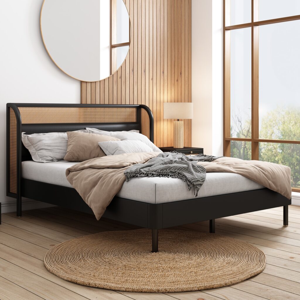 Modern and Comfortable Bed With Rattan Elements