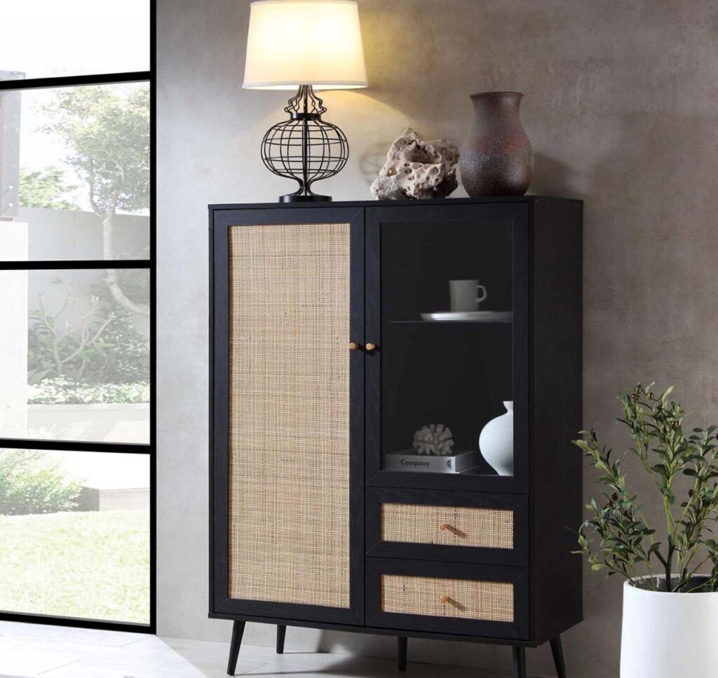 Synthetic Rattan Sheets Application on the Cabinet