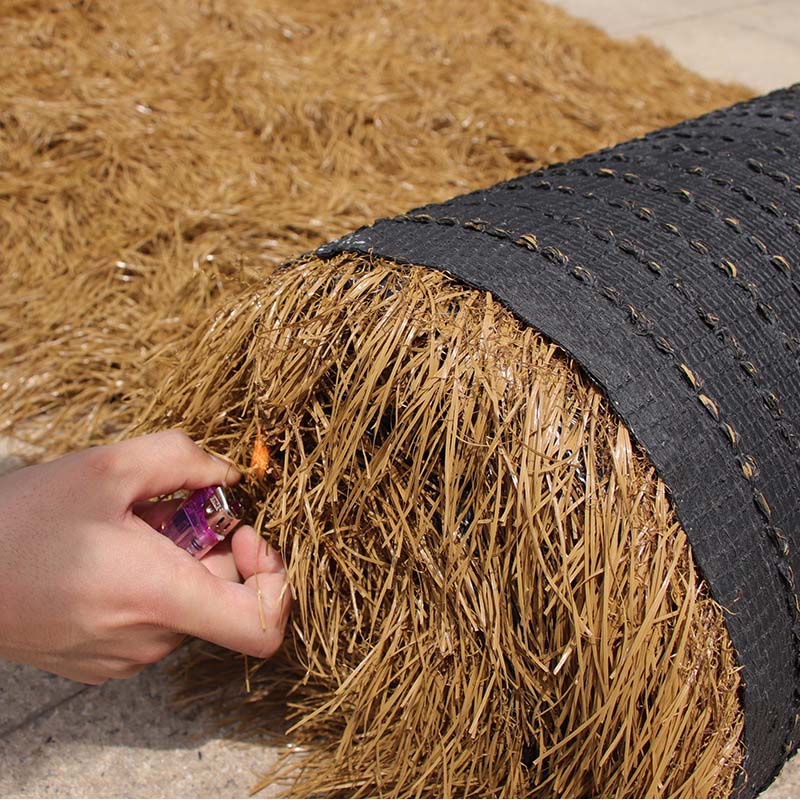 Fire-resistant synthetic thatch for outdoor roofing and decoration